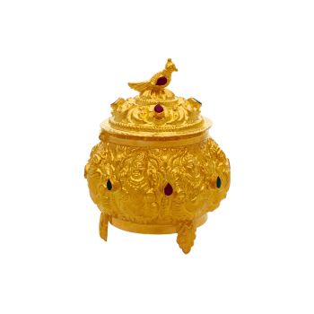 Gold Kumkum Box with Parrot