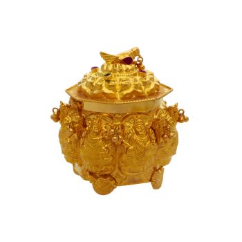 Gold Kumkum box with bead hangings