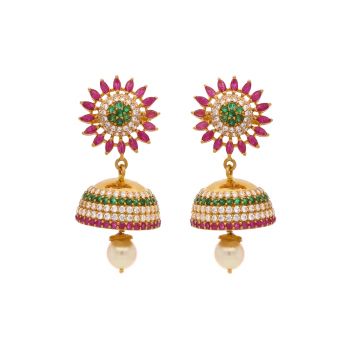 Gold Ruby & Emerald Stone Jhumka