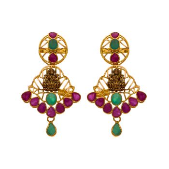 Opulent Glimmer: 22kt Gold Earrings Adorned with Precious Stones