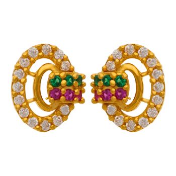 Signity Stone Stud Gold Earrings - Naina Collection